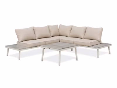 Salon de jardin d&rsquo;angle 5 pl en alu et alu aspect boisé