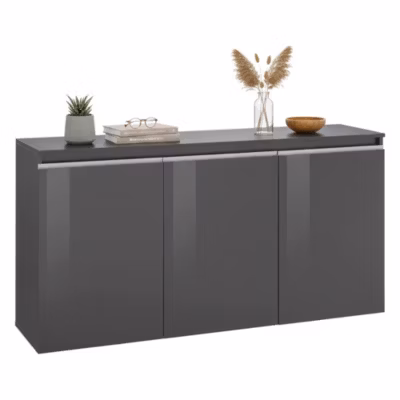 Buffet Andesina, Buffet de cuisine 3 portes, Buffet de salon, 100% Made in Italy, 150x40h81 cm, Anthracite Brillant