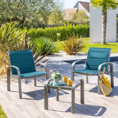 Salon de jardin duo Elyn Bleu canard & Graphite – Hespéride