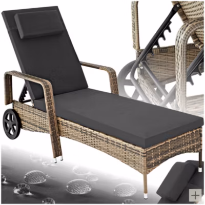 Bain de soleil métal avec roulettes en résine tressée coussin 6 positions extérieur jardin