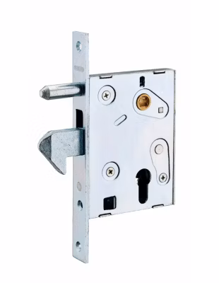 Boitier de serrure encastrable à cylindre pour portail, axe 64mm, bouts carrés, zingué – THIRARD