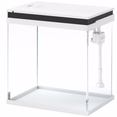 Aquarium en verre 14L – système de filtration, éclairage LED, pompe à eau, couvercle – blanc