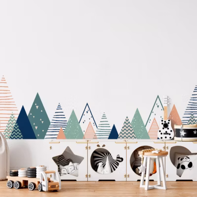 Stickers muraux enfants – Décoration chambre bébé – Autocollant Sticker mural géant enfant montagnes scandinaves ARDIKA – 40x65cm