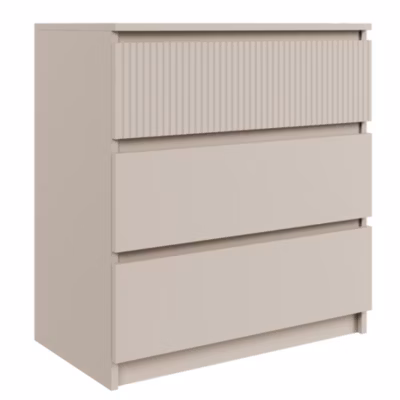 Commode gris cachemire 3 tiroirs avec façade rainurée 70 cm Sandia
