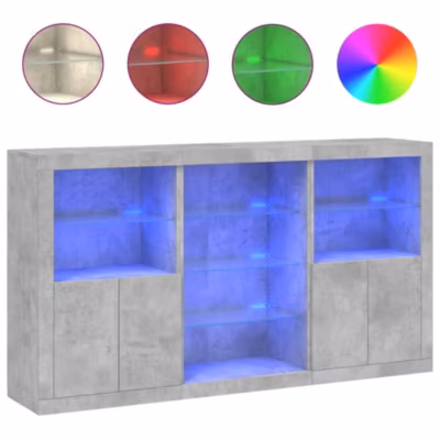 Buffet avec lumières LED gris béton 181,5x37x100 cm vidaXL