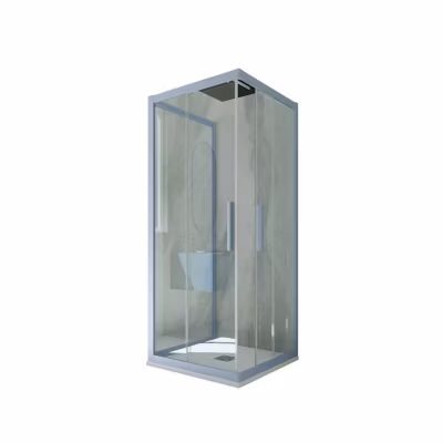 Cabine parois de douche 3 côtés coulissantes 75x90x75 cm H 200 en PVC Bleu Vintage Verre Transparent mod. Kolors Trio