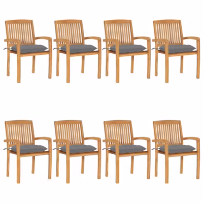 Chaises de jardin empilables avec coussins lot de 8 Teck solide vidaXL