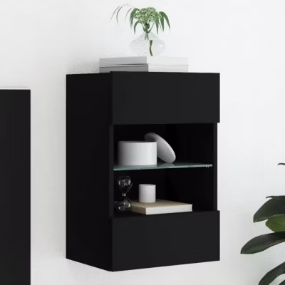 vidaXL Meuble TV Mural avec Lumières LED, Armoire de Télévision Suspendue avec Étagère, Meuble Télé Flottant Salon, Moderne, 83708