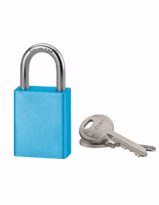 Cadenas à clé Cobble, aluminium, extérieur, anse inox, 38mm, bleu, 2 clés – THIRARD