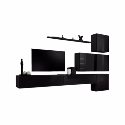 Composition murale SWITCH IX meuble TV suspendu noir brillant design