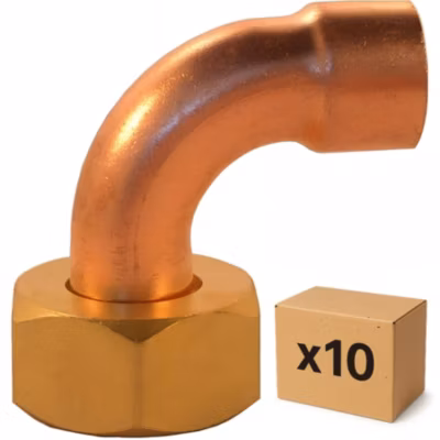PACK de 10 douilles cuivre plomberie 2 pieces coudee a souder écrou libre en laiton femelle 1/2&Prime; (15×21) pour cuivre de 14