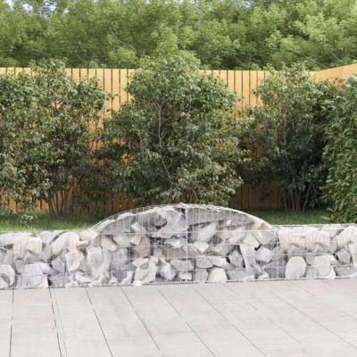 vidaXL Paniers à gabions arqués 3 pcs 300x30x40/60 cm fer galvanisé, gabion, cage de gabion, panier de mur de gabion, mur de 31464