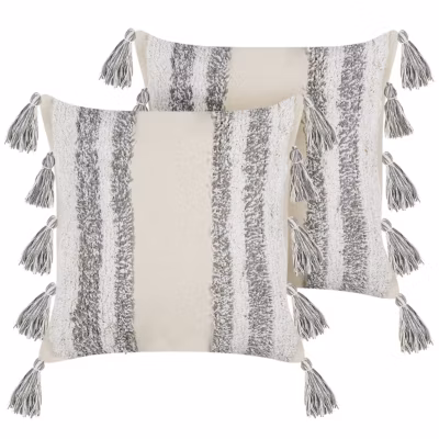 Lot de 2 coussins décoratifs HELICONIA Coton 45 x 45 cm Beige À rayure