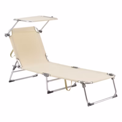 Transat avec Pare-Soleil Legorreta Aluminium Polyester Argenté Mat Beige en.casa