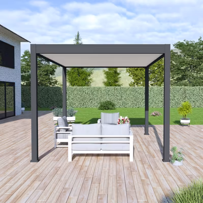 Pergola bioclimatique Ombréa VS autoportante 3x4M – Anthracite – lames blanches