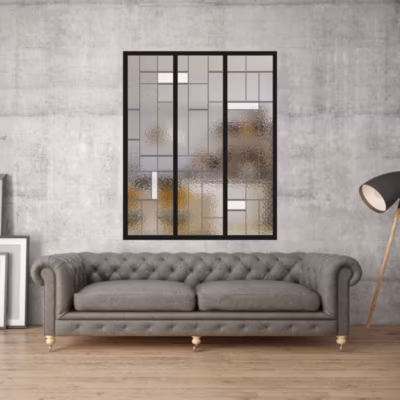 Verrière 3 verres Chicago – L x H : 102 x 125 cm – Laqué noir 9005 granité – verre Sahara inclus
