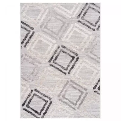 Tapis salon et chambre tissé motif géométrique DOUCA, gris clair, gris foncé