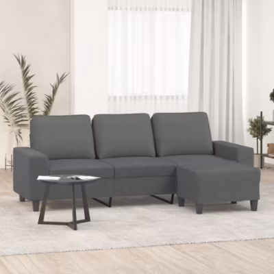 ZMH Canapé à 3 places avec repose-pieds Gris foncé 180 cm Tissu