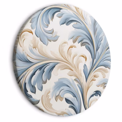 Tableau rond – Ornements baroques aux tons crème-bleu clair