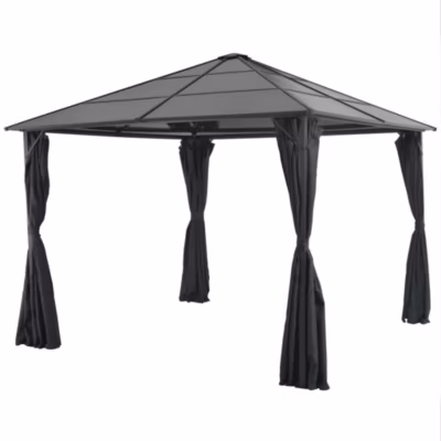 ZMH Tonnelle Avec Rideau Aluminium 3×3 M Noir