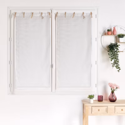 Paire voilages avec ruban en jute (60×160 cm – Blanc)