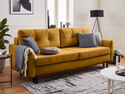 Nils – Canapé droit 3 places convertible – avec coffre de rangement – Velours – Lisa Design