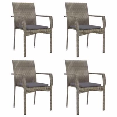 vidaXL Chaises de jardin avec coussins 4 pcs Résine tressée Gris, meuble de jardin, meuble de patio, chaise de balcon, 319884