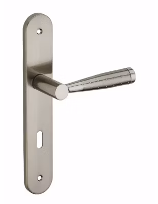Ensemble de poignées pour porte de chambre Helios trou de clé, carré 7mm, entr&rsquo;axes 195mm, nickelé brossé – THIRARD