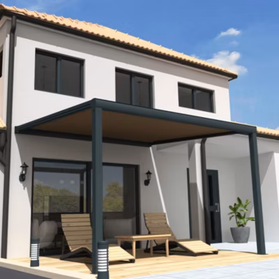 Pergola toile SUNLIGHT Gris anthracite – 4,00×3,50m (Motorisé à télécommande secours – Taupe)