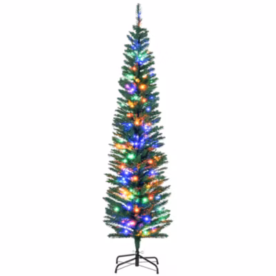 Sapin de Noël artificiel lumineux 150 LED multicolores dia. 50 x 180H cm 390 branches forme cyprès vert