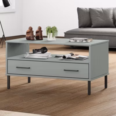 Table basse avec pieds en métal,Table Salon,Table d&rsquo;appoint Gris 85x50x45 cm Bois OSLO