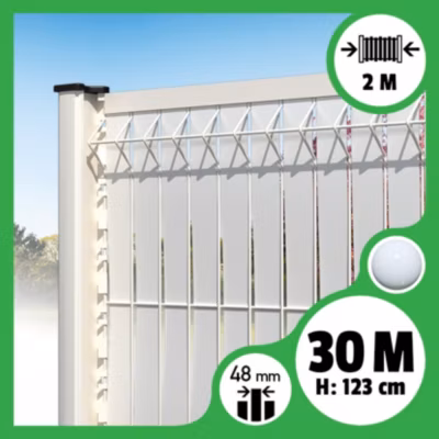 Kit 30m occultation lattes aluminium pour panneau rigide maille 55 – H 1m23 x 2m Blanc