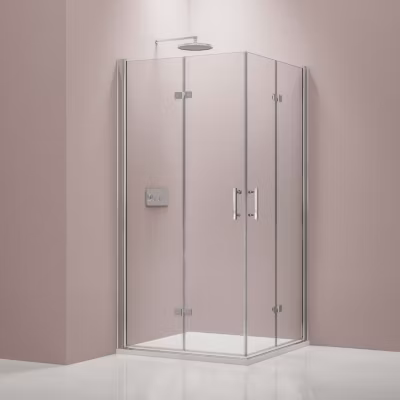 Cabine de douche d&rsquo;angle 90x90x195cm (LxPxH) verre 8mm, 2 portes pliantes, Profilé chrome – DX213