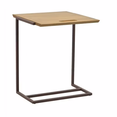Bout de canapé en bois de pin et métal marron – LINEA
