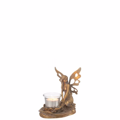 Porte-bougie ange en métal doré 15x10x16 cm