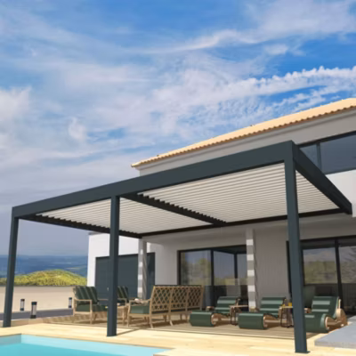 Pergola Bioclimatique COCOON XL Mixte Gris anthracite / Blanc 7,00×4,110m (Vérin à télécommande)