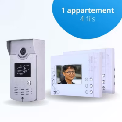 Portier interphone vidéo cards 4 fils – 2 écrans blancs – avec lecteur de badge