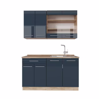 Vicco Cuisine pour une personne bleu foncé brillant/chêne doré 140cm , PT Chêne