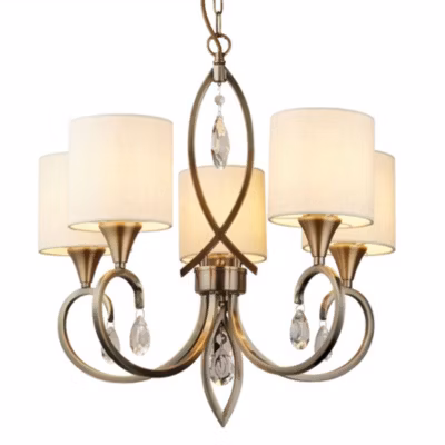 Searchlight Alberto – Plafonnier à 5 bras multiples, laiton antique, crème avec cristaux, E14