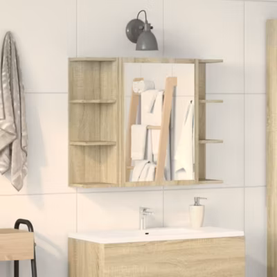 ZMH Armoire à miroir de bain Chêne sonoma 80×20,5×64 cm Aggloméré