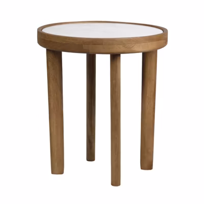 Table d&rsquo;appoint ronde D. 40 cm en bois de manguier et marbre – AVRIL