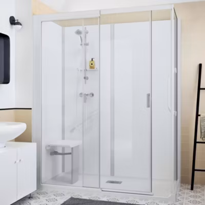 Cabine de douche Kinedo Kinemagic Sérénité Plus 170×80 habillage toute hauteur 1 coulissant verre transparent avec mitigeur