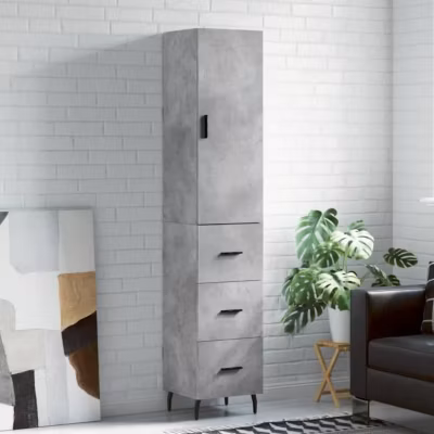 vidaXL Buffet haut Gris béton 34,5x34x180 cm Bois d&rsquo;ingénierie 3198869