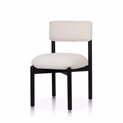 Chaise en bois noir avec assise et dossier rembourrés en tissu chiné beige clair   Moderne et confortable