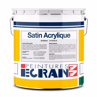 Peinture professionnelle satin, mur, plafond, boiserie, intérieur, peinture opacifiante, sans odeur, Satin Acrylique ECRAN 77-1-Bl