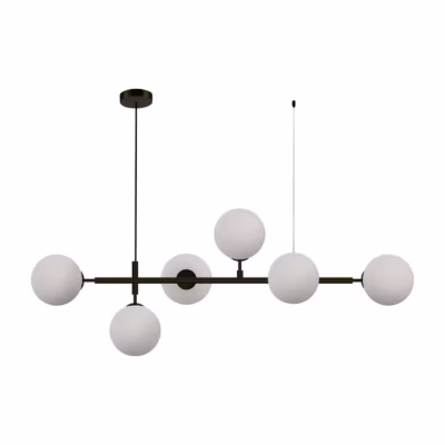 Suspension noire et blanche 6 globes verre E14 salon salle à manger design Alisa