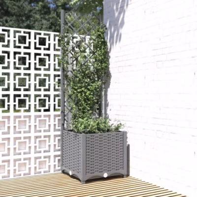 Jardinière avec treillis,Pot de fleur,Bac à fleurs Gris clair 40x40x136 cm PP
