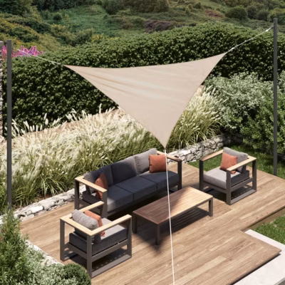 Voile d&rsquo;ombrage triangulaire Curacao blé 2 x 2 x 2m en polyester – Hespéride