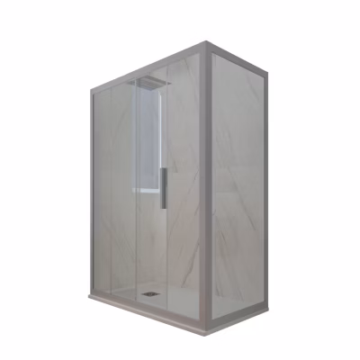 Cabine parois de douche angulaire coulissante 70×120 cm H 200 en PVC Gris argent Verre Transparent mod. Deco Duo