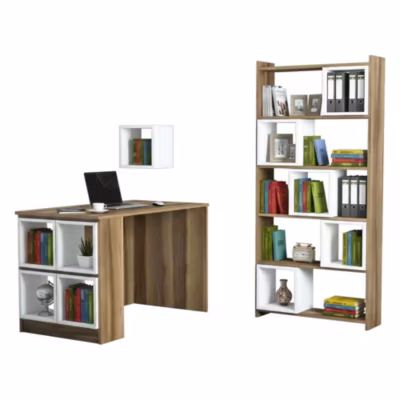 Bureau Hongyu, Pupitre polyvalent, Table de bureau pour PC, Plan de travail, 120x65h75 cm, Noyer et Blanc